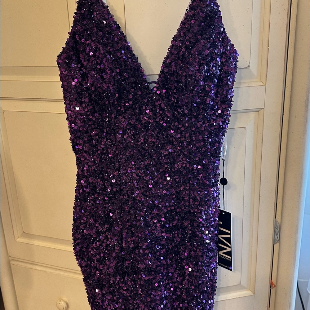 JVN by Jovani Purple Sequin V-Neck Mini Dress